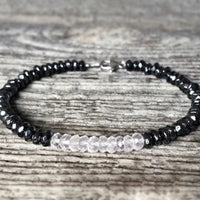 Bracelet fin Quartz rose + Hématites